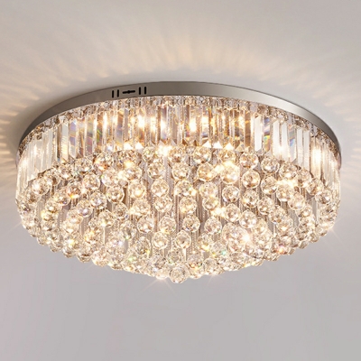 Silver Geometric Tiffany Style LED Flush Mount Ceiling Light with Clear Crystal Shade