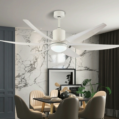 White Modern Ceiling Fan with Remote and Wall Control 6 Metal Blades and Integrated LED Light