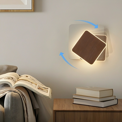 Elegant Geometric Wood 1-Light LED Wall Sconce with White Acrylic Shade