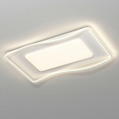 Modern White Rectangle Flush Mount Ceiling Light with Stepless Dimming and Remote Control