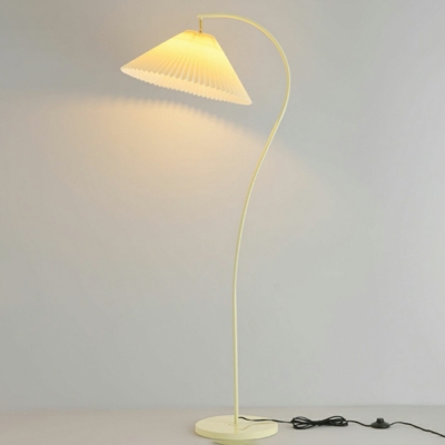 Beige Modern Floor Lamp with Fabric Shade and LED Light for Contemporary Style