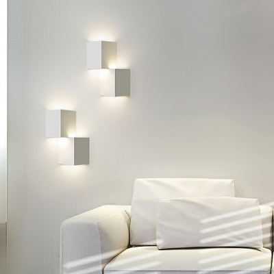 Hardwired Modern White 2-Light Geometric Wall Sconce with Warm Light and Iron Shade, 5 to 9 Inch