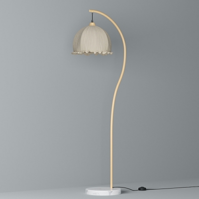 Modern Beige Arc Floor Lamp with Fabric Shade and Plug-In Electric Power Source