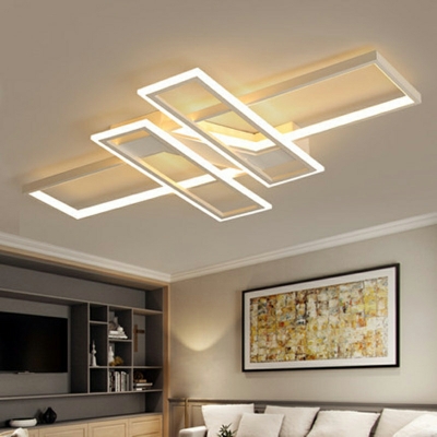 Modern Geometric Semi-Flush Mount Ceiling Light with 4 LED Bulbs and White Acrylic Shade