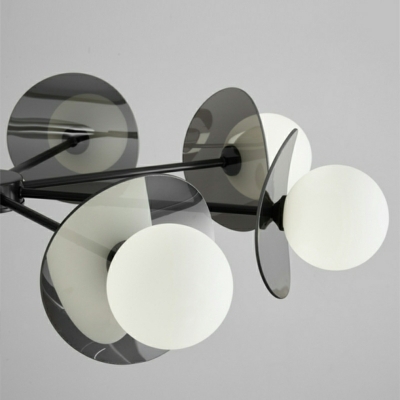 Modern Geometric Sputnik Chandelier with White Glass Shades, 25 Inch & Above Size, Black