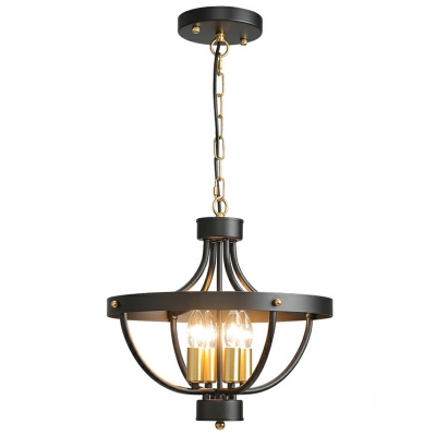 Black Geometric Industrial Chandelier with LED Lighting and Iron Shade, Ideal for Residential Use
