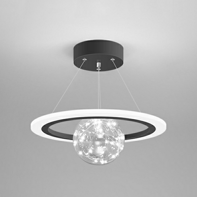 Contemporary Pendant Light Round Shape Wrought Iron Glass Chandelier