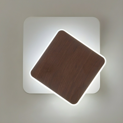 Elegant Geometric Wood 1-Light LED Wall Sconce with White Acrylic Shade