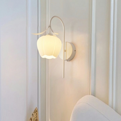 Modern Hardwired Wall Lamp with White Acrylic Shade and Wall Control - 1-Light