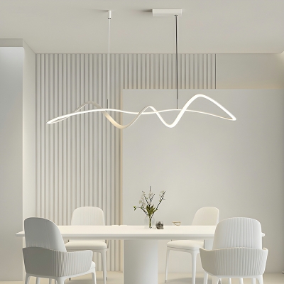 Modern White Island Light with LED Bulbs and Linear Metal Shade