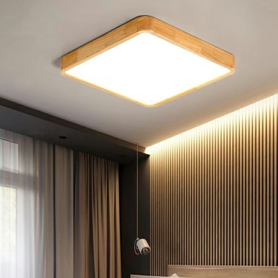 Modern Wood Flush Mount Ceiling Light with White Acrylic Shade - 1 Light, Brown