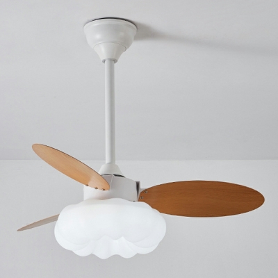 Modern Yellow Metal Ceiling Fan with Wood Blades, Dimmable and Downrods Mounting