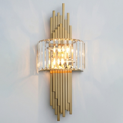 Hardwired Modern Gold Geometric 2-Light Wall Sconce with Clear Crystal Shade 5 to 9 Inch