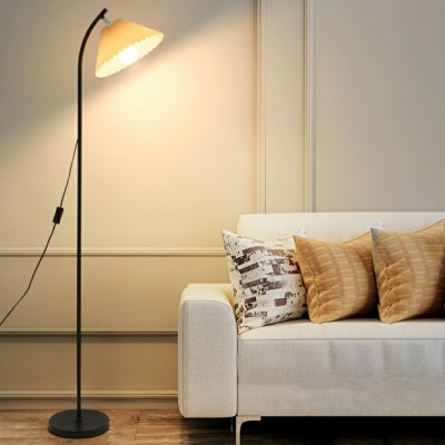 Modern Arc Floor Lamp with Fabric Shade and Plug-In Electric Power Source