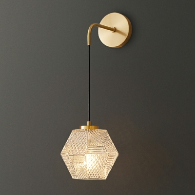 Modern Gold Wall Lamp with Clear Glass Shade and Hardwired Power Source