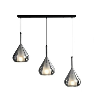 Modern Gray Glass Teardrop Pendant Light with Adjustable Hanging Length and Clear Glass Shade