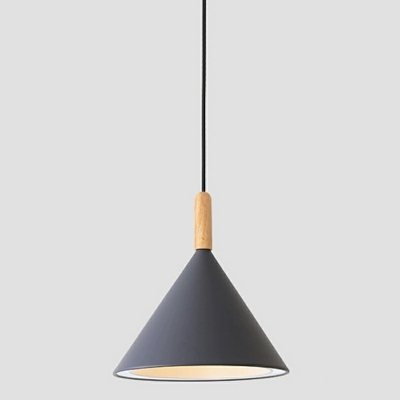 Modern Wood Cone Pendant with Adjustable Hanging Length and White Light