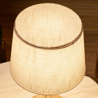 Modern Yellow Wood Barrel Table Lamp with Beige Fabric Shade and LED/Incandescent/Fluorescent Light