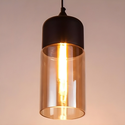 Black Clear Glass Pendant Light with Adjustable Hanging Length and Round Canopy, Modern Style