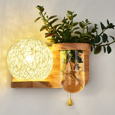 Contemporary Wood Wall Sconce with Clear Glass Shade  Modern LED Wall Lamp for Residential Use