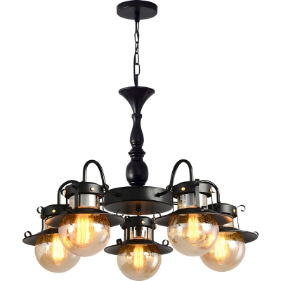 Industrial Seeded Glass Chandelier with Beige Shade and Adjustable Hanging Length