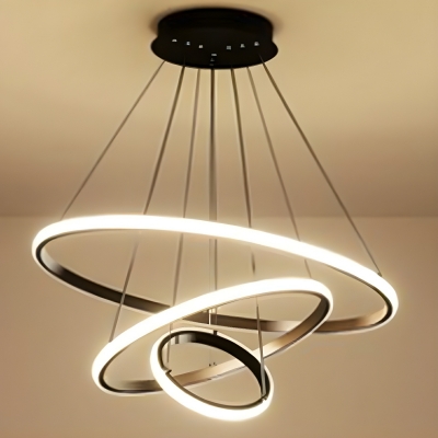 Linear LED Bulb Chandelier with Three Tiers and Iron Shade, Ideal for Modern Home Decor