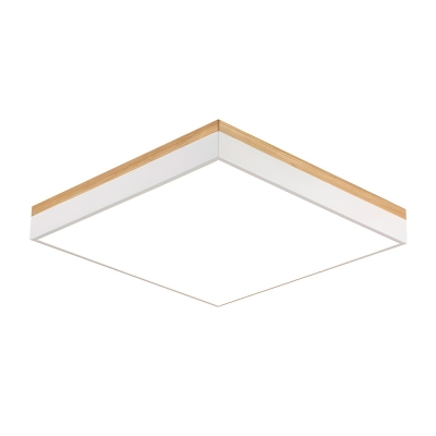 Modern Wood Flush Mount Ceiling Light with Ambient White Acrylic Shade and LED Bulbs