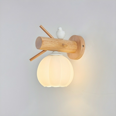 Modern Yellow Wooden Exquisite 1-Light Globe Wall Lamp with White Wooden Shade