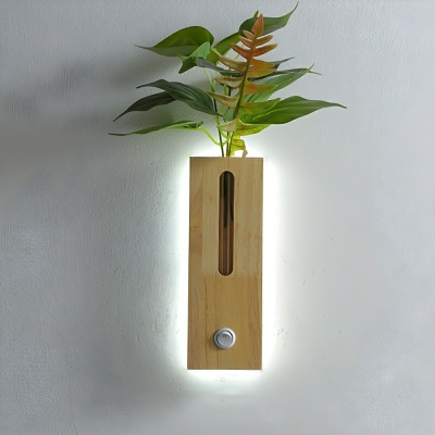 Yellow Wood Linear Wall Sconce with White Shade and LED Bulbs