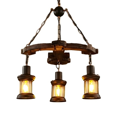 Industrial-Style Wood Material Island Light with Clear Glass Shade and LED Compatible