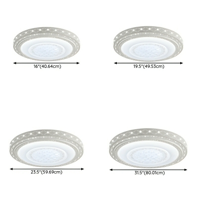 Modern White Circle Flush Mount Ceiling Light with Crystal Accent and Acrylic Shade