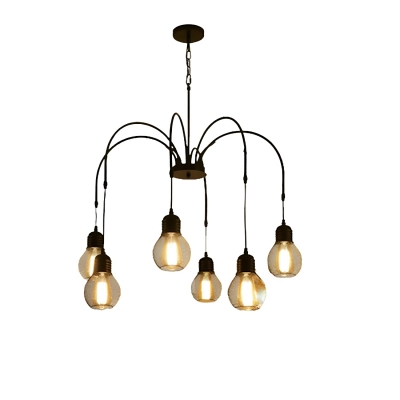 Black Globe Chandelier with Clear Iron Shades and Adjustable Hanging Length
