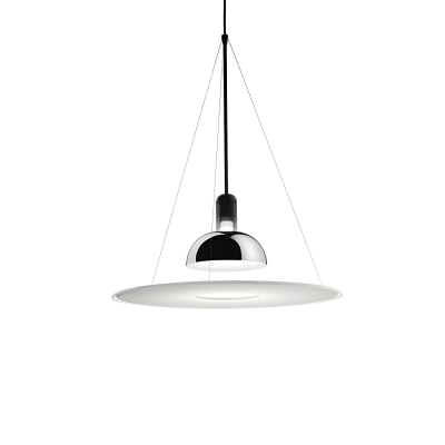 Industrial Style Pendant with White Glass Shade and Round Canopy Shape