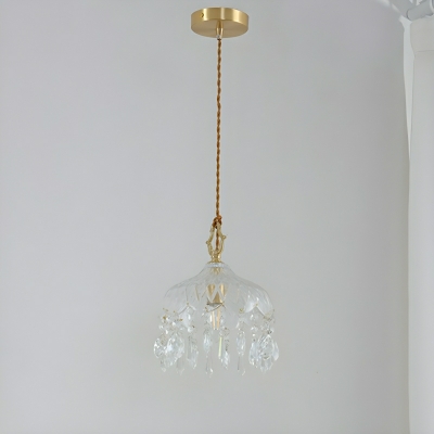 Modern Gold Pendant Light with Clear Crystal Shade and Adjustable Hanging Length