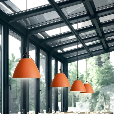 Modern Orange Metal Pendant Light with Adjustable Hanging Length and Round Canopy