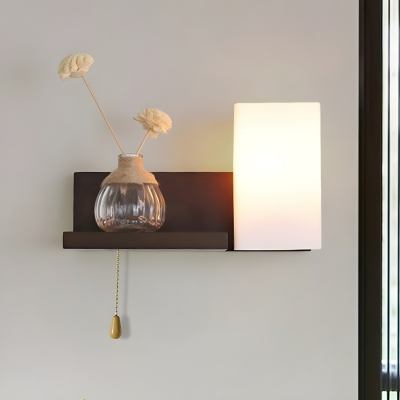 Modern Wood and Clear Acrylic 1-Light Wall Sconce with LED Light and White Shade