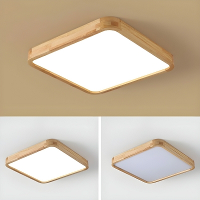 White Solid Wood 1-Light LED Flush Mount Ceiling Light in a Modern Style for Home Decor