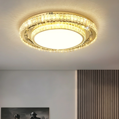 Modern Circle Flush Mount Ceiling Light with Crystal Shade, White, LED Bulbs, 1-Light