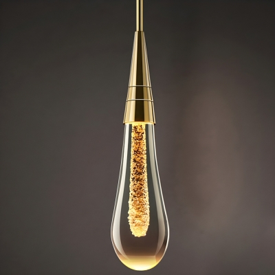 Modern Gold Teardrop Pendant with Clear Glass Shade and Adjustable Hanging Length