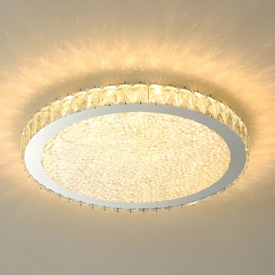 Modern White Flush Mount Ceiling Light with Clear Glass Shade and Crystal Component