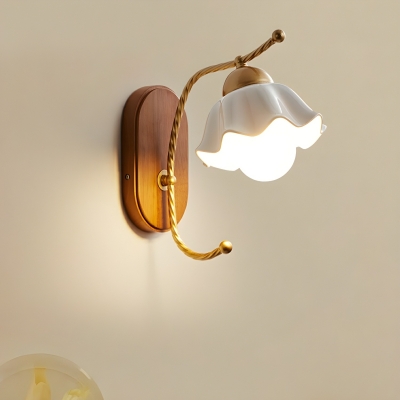 Modern Wood 1-Light Wall Lamp with Ceramic Shade in Down Direction