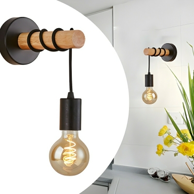 Modern Wooden Single-Light Hardwired Wall Lamp for Chic Home Decor