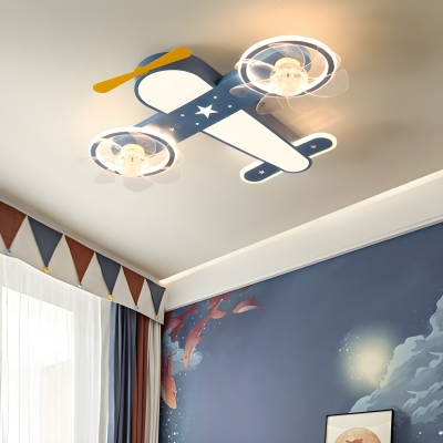 Windmill Flushmount Ceiling Fan with Remote Control and Stepless Dimming LED Lights