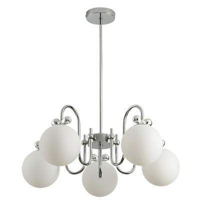 Modern Chrome Chandelier with White Glass Shades and Adjustable Hanging Length