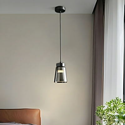 Black Glass Cylinder Pendant Light with Adjustable Hanging Length and Round Canopy