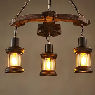 Industrial-Style Wood Material Island Light with Clear Glass Shade and LED Compatible