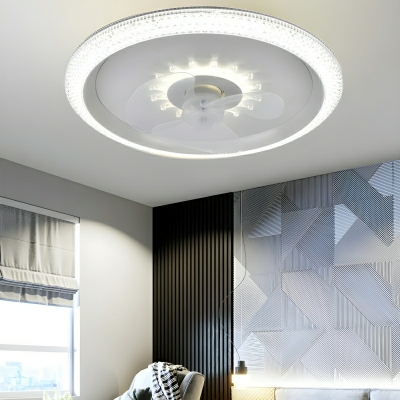 Modern Flushmount Ceiling Fan with 3 Color Light Remote Control and Acrylic Blades