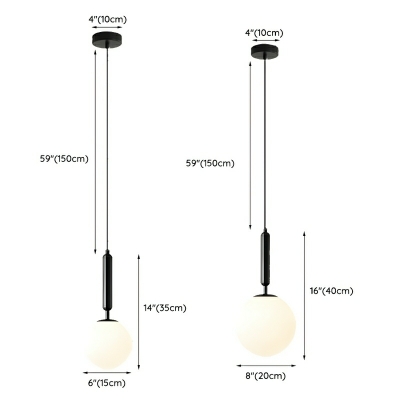 Modern White Glass Globe Pendant Light with Adjustable Hanging Length
