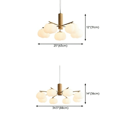 Modern White Wood Chandelier with Downward Shade and Adjustable Hanging Length