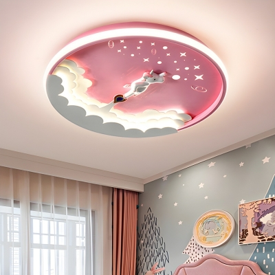 LED Circle Wheel Flush Mount Acrylic Ceiling Light with Ambient Silica Gel Shade